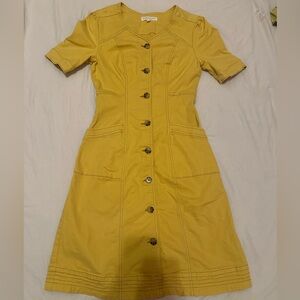 Yellow Button-Down Denim Dress Brown Button down DownEast Size S